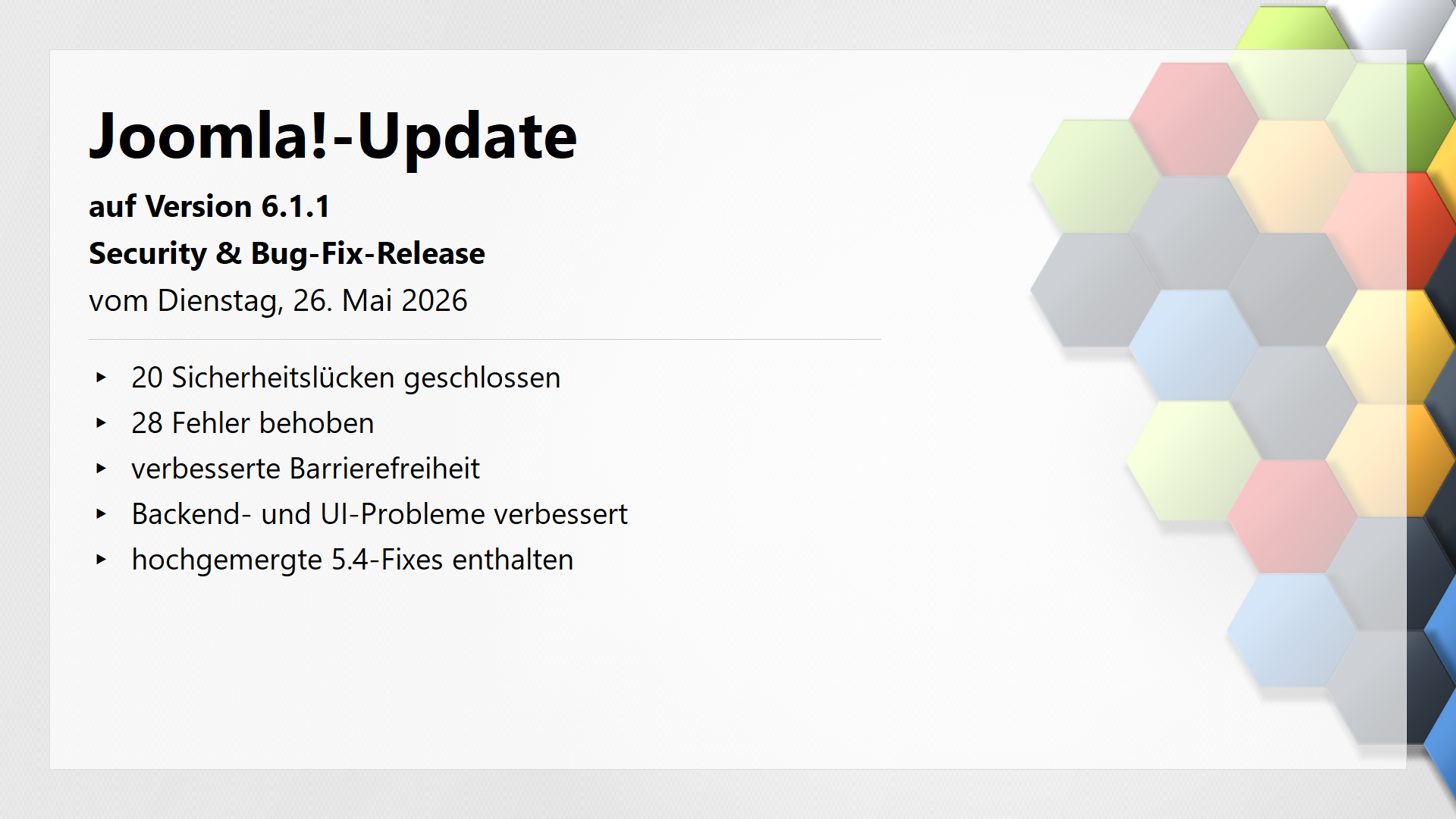 Joomla!-Update auf Version 6.1.1 am 26 Mai 2026 erschienen - Security and Bug-Fix Release